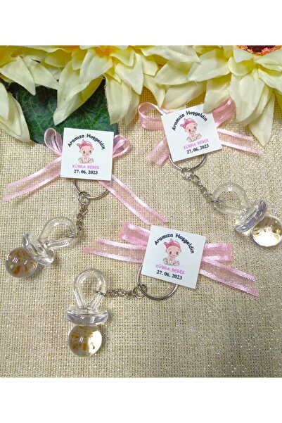 Murat Süs Pembe Akrelik Emzik Anahtarlık, Kız Bebek Şekeri (30 Adet)