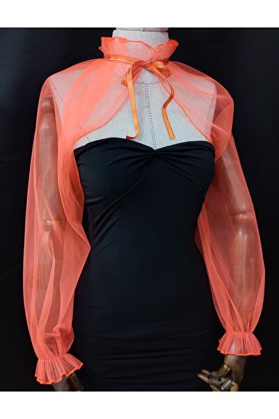es moda shop Amy abiye tül şal boyunluk neon turuncu