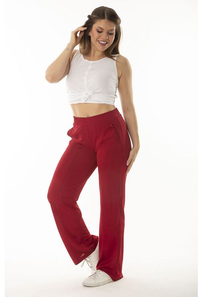 Şans Damen-Trainingshose, große Größe, weinrot, Seitentasche, elastische Taille, weites Bein, 65N37055