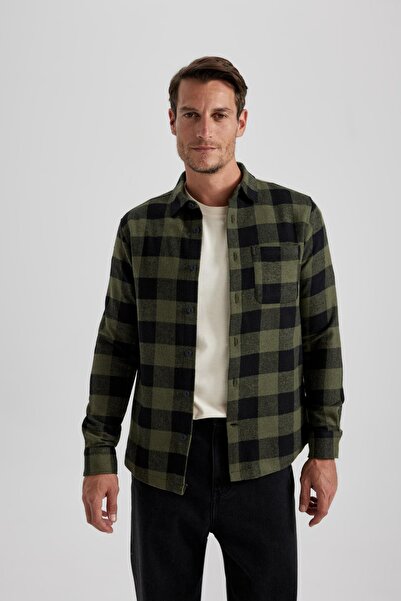 DeFacto Regular Fit Polo Collar Checked Flannel Long Sleeve Long Sleeve Shirt S1238Az23Au