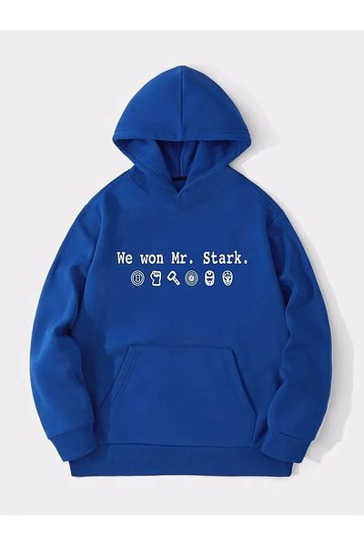 AMMA Unisex Blue We Won Φούτερ με στάμπα με κουκούλα oversize