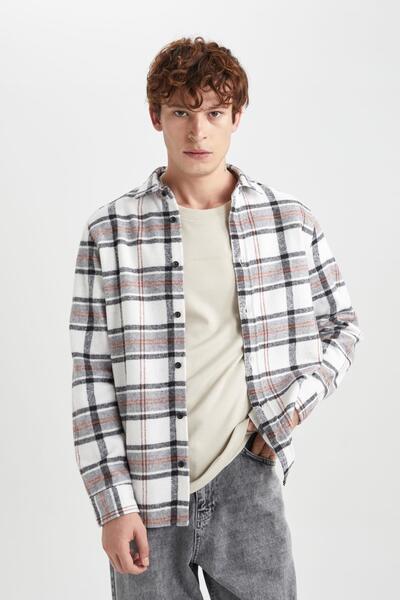 DeFacto Regular Fit Polo Yaka Kareli Oduncu Flanel Uzun Kollu Gömlek S9275az23au