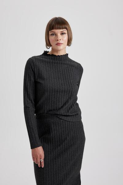 DeFacto Straight Fit Normal Yırtmaçlı Bel Fitilli Kaşkorse Midi Etek B4767ax23au