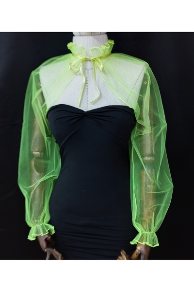 es moda shop فستان سهرة من إيمي، طوق رقبة شال من التول، أصفر نيون