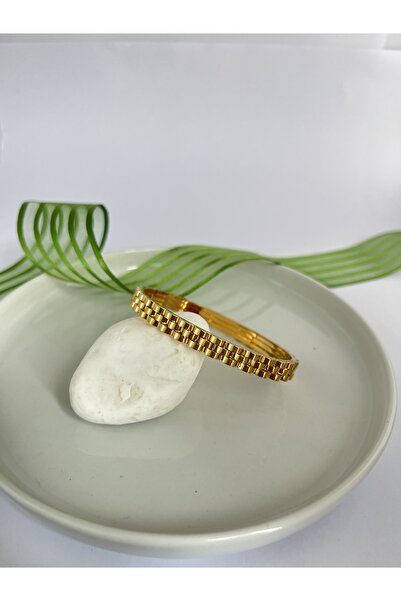 Gess Rolex Model Paslanmaz Kararmaz Çelik Üzeri Altın Kaplama Kelepçe(19 CM)