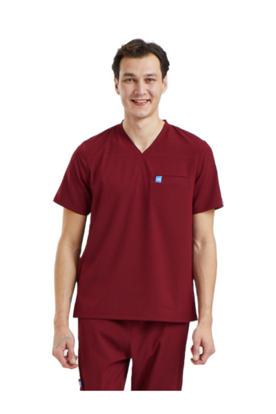 Wio Uniform Zazel- Erkek Likralı Bordo Doktor Hemşire Cerrahi Üniforma Üst