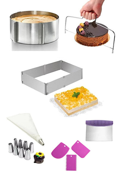 Selenica 8 Pieces Cake Preparation Set - Rectangular and Round Cake Mold, Pip...