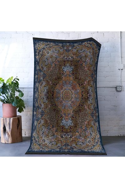 Rugs Modern Halı سجادة ميرا باللون الأزرق الداكن والأصفر تحت عنوان متعدد الأل...