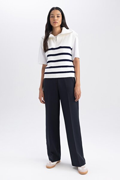 DeFacto Relax Fit Смугастий светр на блискавці з високим коміром A9182ax23wn