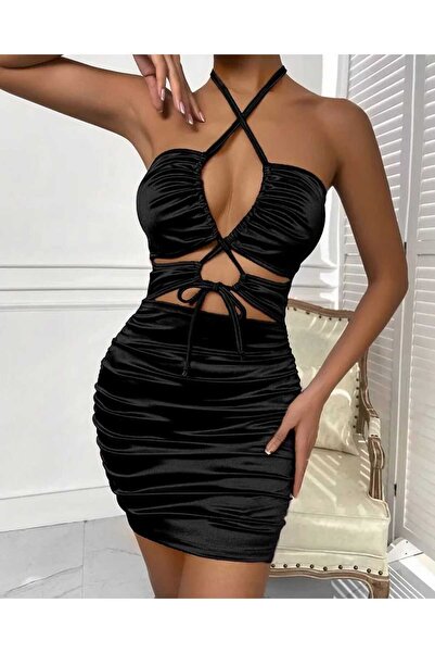 Miss Knitted Satin Low-cut Mini Dress