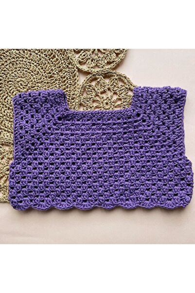 The Cloudish Shop Kız Bebek Çocuk Merserize El Örgüsü Crop Bluz 2 Yaş Mor