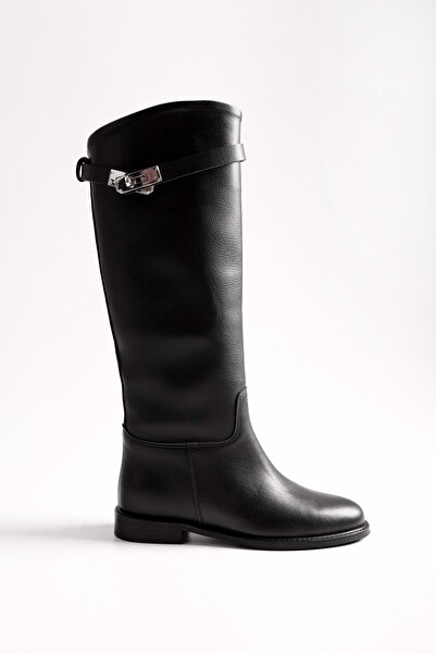Shoeberry Női Larissa fekete bőr csatos lovaglócsizma fekete bőr