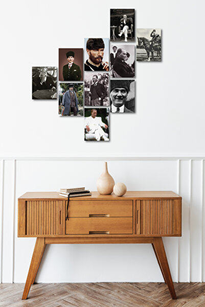FourArts Atatürk'ün Ölümsüz Anıları: 10 Parçalı Ahşap Tablo Seti - Şık Ve Anlamlı Dekorasyon