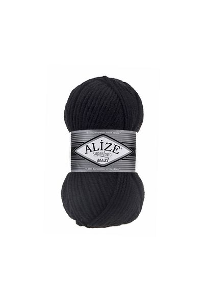 Alize Superlana Maxi 25% Μαλλί - 75% Ακρυλικό / 100 gr - 100 M για Πλέξιμο Φουλάρι Μπερέ 060 Μαύρο