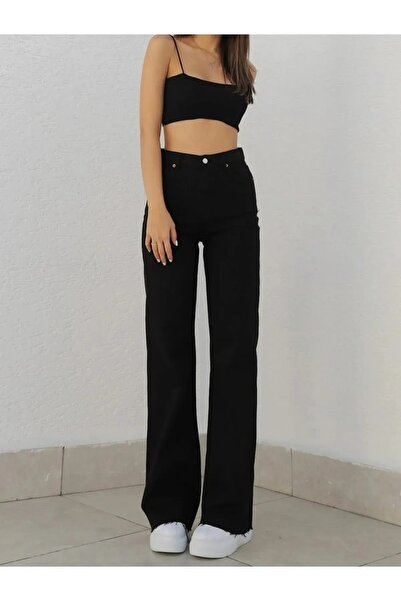 Trn JNS Afrilix Loose Lycra 90's Unfading Black High Waist Loose Leg Denim Palazzo Trousers