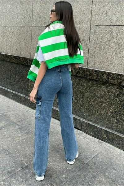 Trn JNS Iza Medium Blue Snow Wash Cargo Loose Back Packetless Lycra jean παντελόνι