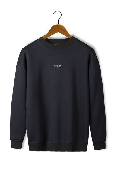 BEGRİFF سويت شيرت من النوع الثقيل ذو خيطين سميك ومطبوع عليه ريش أمامي باللون الأسود للجنسين