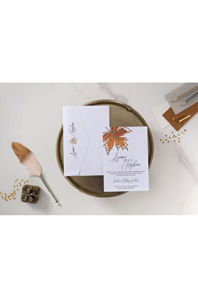 Çınar Yaprağı Desenli Söz, Nişan, Nikah, Düğün Davetiyesi