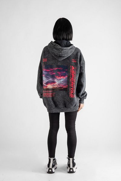 Bak Moda Washed Asperitas Back Printed Oversize Unisex Smoked Hoodie