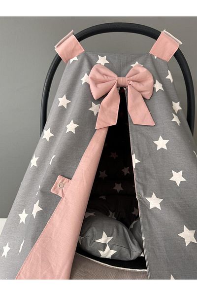 Jaju Baby Gray Star Pompom Design Stroller Cover and Stroller Cushion