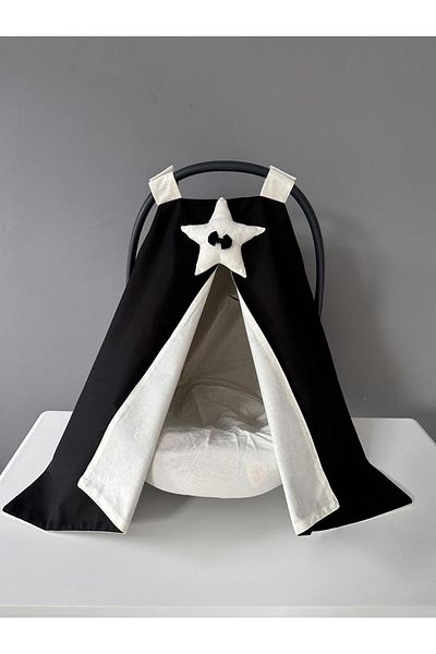 Jaju Baby Black-Cream Star Design Stroller Cover and Inner Sheet