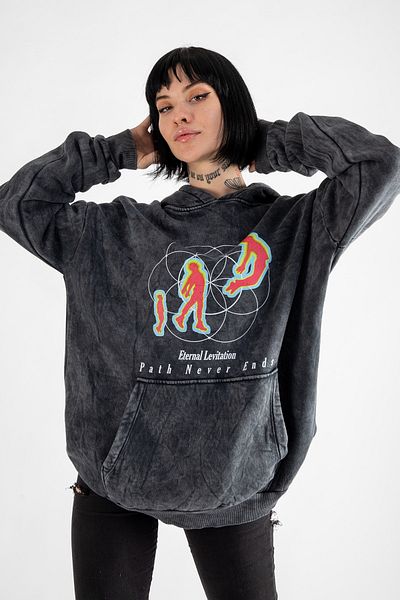 Bak Moda Πλενόμενο Eternal Levitation Printed Oversize Unisex Smoked Hoodie