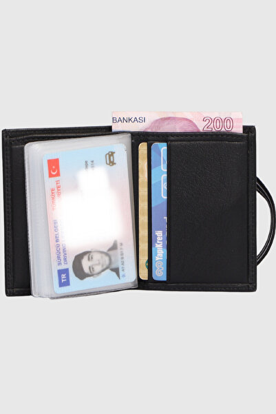 Grande 325 Γνήσιο Δερμάτινο Οριζόντια Θήκη Κάρτας με Διαφανή Θάλαμο Μαύρο