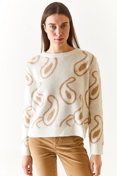 U.S. Polo Assn. BAZA. Polo Assn. Tricotaj de damă crem cu model cu gât rotund 1659654