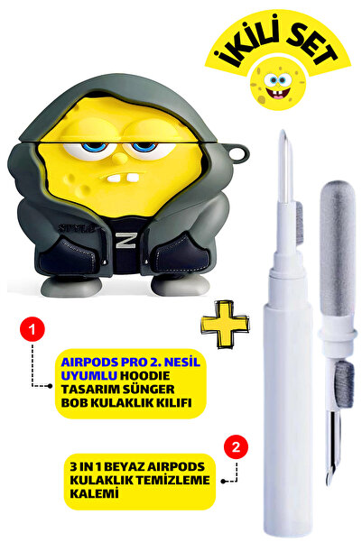 EWEC Pro 2. Nesil Uyumlu Hoodie Sünger Bob Kulaklık Kılıfı ve Beyaz 3'ü 1 Ara...