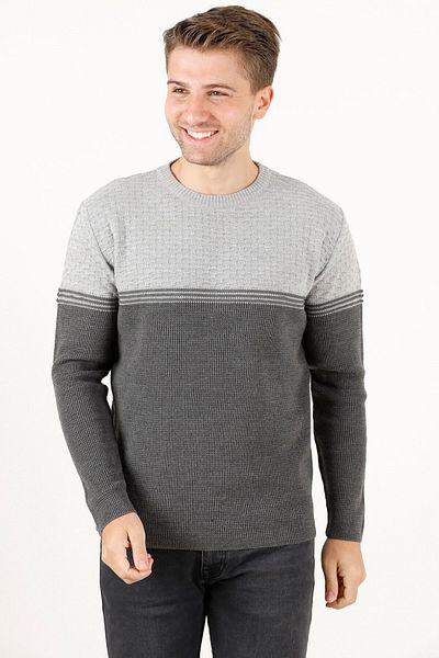 F&K Crew Neck Gray Men's Knitwear Sweater