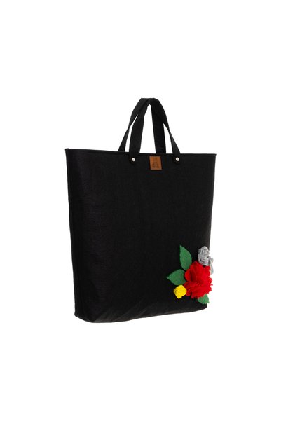 dilekolay Handmade Large Size Felt Hand Bag -red Carnation -40x35cm