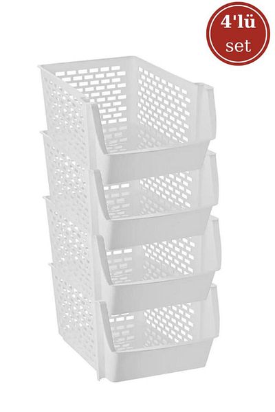 Flosoft 4-Tier Detachable Kitchen Bathroom Shelf Organizer, Refrigerator Organizer, Collector Basket 4 Pieces