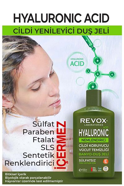 Revox Hyaluronic Acid Skin Moisturizing Shower Gel Sulfate-Free Bath and Shower Gel 400 ml