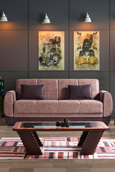 Eymense Bade Çekyatlı Üçlü Koltuk Kanepe Çekyat