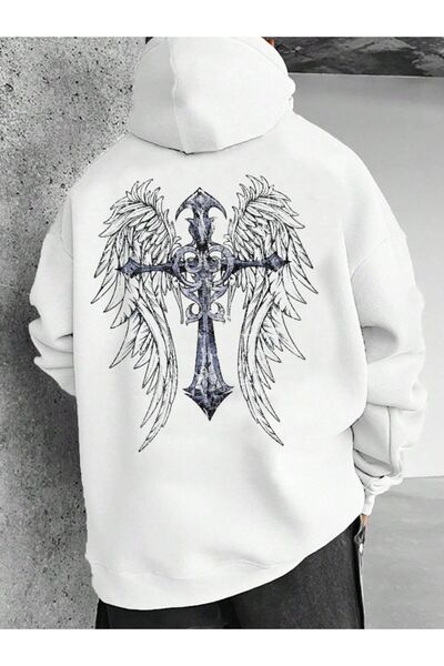 ORLONTEX Hanorac cu glugă cu imprimeu Pilgrim, alb, pentru bărbați