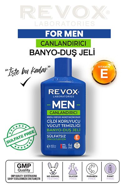 Revox Multi Mineral Complex Skin Revitalizing Bath and Shower Gel for Men Sulfate-Free 400 ml