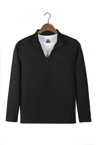 Terapi Men Men's Black Half Zipper Basic Solid Color Trend Sweatshirt