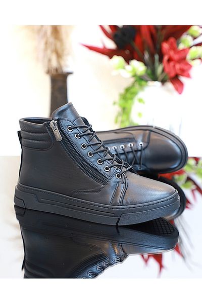 Konfores 1752-394139 Ghete sport cu talpă anatomică din piele naturală NEGRE