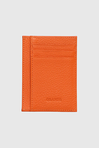 Grande 750 حامل بطاقات نحيف من الجلد الطبيعي باللون البرتقالي
