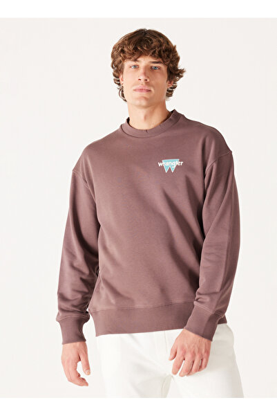 WRANGLER Ανδρικό φούτερ με λαιμόκοψη σε καφέ χρώμα W232244220 Φούτερ με χαλαρή εφαρμογή