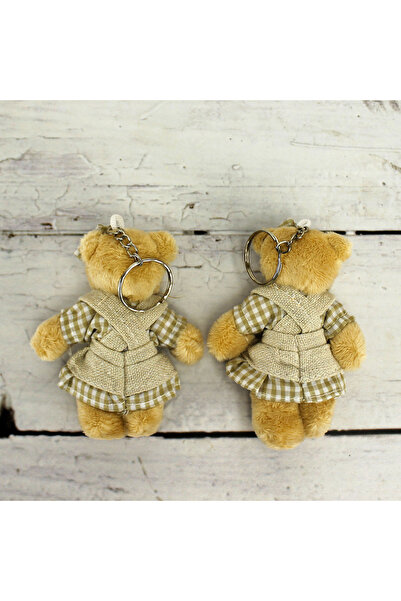 Genel Markalar Kahve Ekose Elbiseli Peluş Ayıcık Anahtarlık Kız 12'li Paket