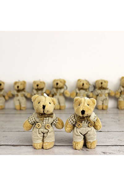 Platin Gift Kahve Ekose Elbiseli Peluş Ayıcık Anahtarlık Erkek 12'li