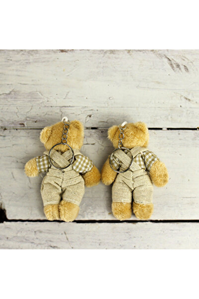 Platin Gift Kahve Ekose Elbiseli Peluş Ayıcık Anahtarlık Erkek 12'li