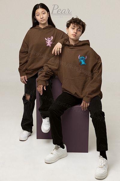 Pear Wear Φούτερ για ζευγάρι με στάμπα Lilo Stitch Unisex Oversize Lover Team Hoodie