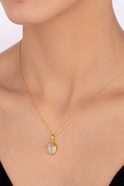 By Atölye Doğal Ay Taşı Gümüş Kolye Aytaşı Minimal Kolye