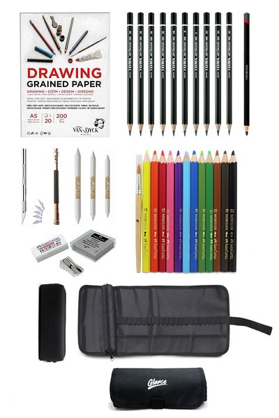 GLANCE Van Dyck Sketchbook A5 200 Grams 20 Sheets Faber-castell Grip Paint Pen with Bag Drawing Sketch Set