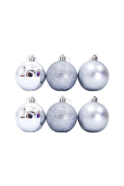 funworld Χριστουγεννιάτικο Πρωτοχρονιάτικο Στολίδι Πεύκο Στολίδι Μπάλα 3,5 εκ. Σετ 6 Ασημί