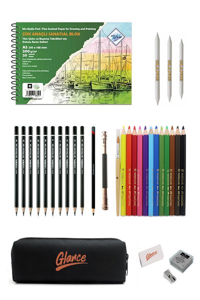 GLANCE Art Livasanatsal Textured Painting Notebook A5 20yp 200gr Faber-castell Gripkurcolor Lyra Drawing Sketch Set
