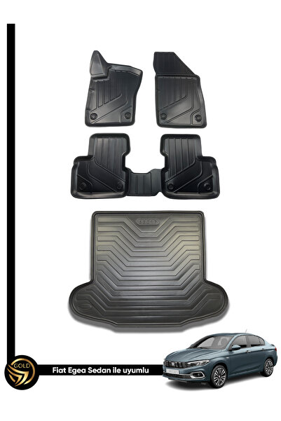 Genel Markalar Fiat Egea Sedan 2015-2023 ile Uyumlu Kauçuk Paspas + Bagaj Hav...