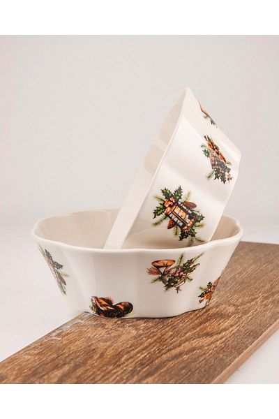 Bursa Porselen Dekor Happy holidays two bowls with flounces
